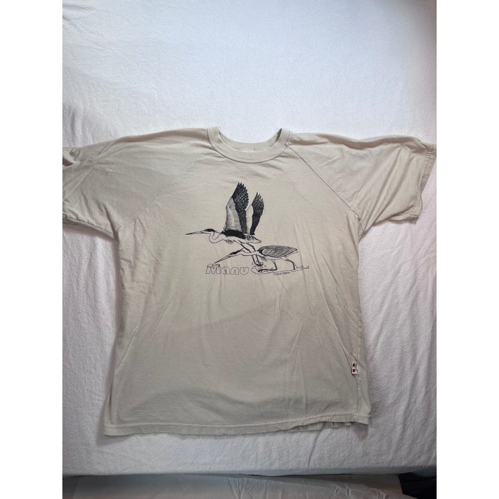 Amazon Collection Peruvian Cotton Heron Graphic T-Shirt Beige Raglan Sleeves